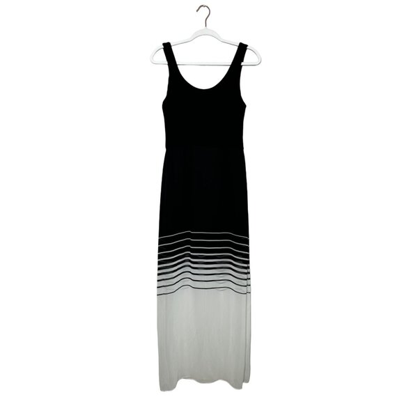 Vince Camuto Chiffon Overlay Tank Maxi Dress Size Medium Black White Sleeveless - Picture 2 of 10